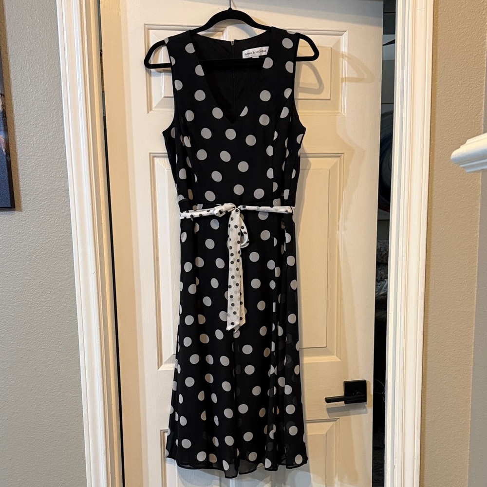 Emma & Michele Black and White Polka Dot Midi Dress
